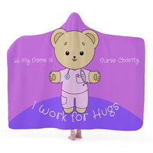 Load image into Gallery viewer, Nurse Charity Purple Will Work for Hugs Hooded Blanket