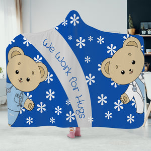 Dr. and Nurse Blu w/Stars Will Work for Hugs Hooded Blanket