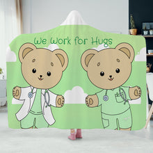 Load image into Gallery viewer, Dr. and Nurse Grn Clouds Will Work for Hugs Hooded Blanket